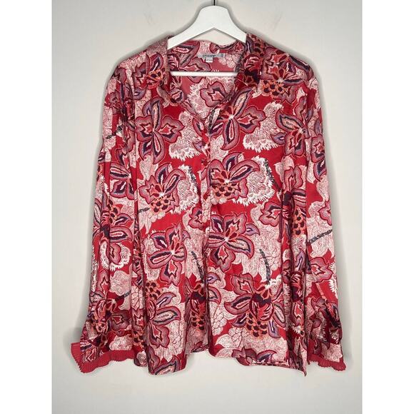 Chico's NWT Pleated Pintuck Blouse Modern Dash Floral in Ginger Rose Size 18 - Picture 4 of 12